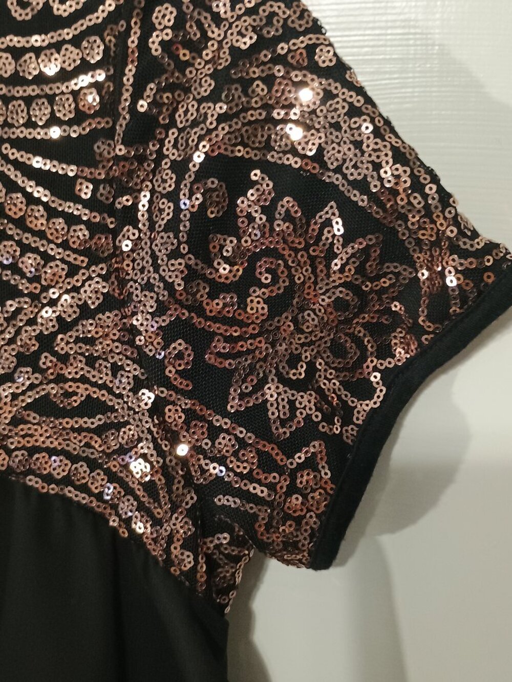 Vanilla Bay Black Rose Gold Sequin Paisley Babydoll Tunic Top Size M - Picture 5 of 8